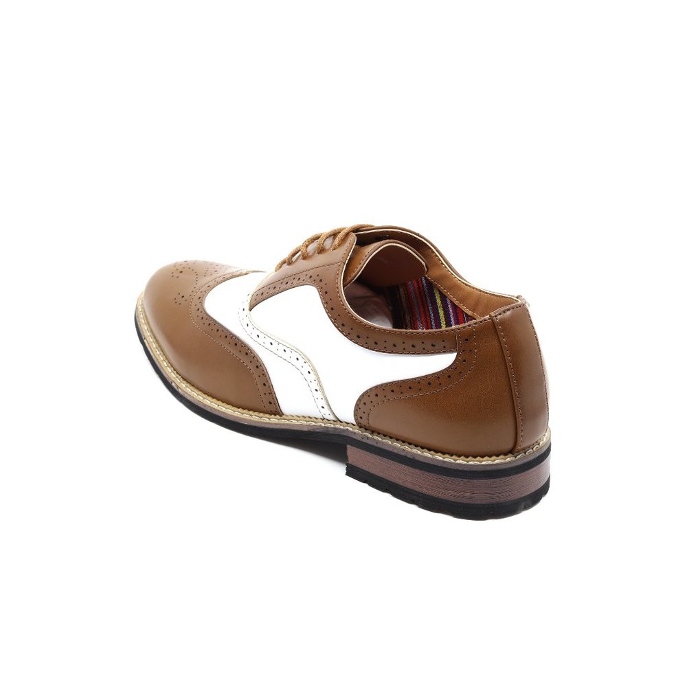 Metrocharm Tan Brown / White Men's Lace Up Oxford Shoe - Picture 4 of 6